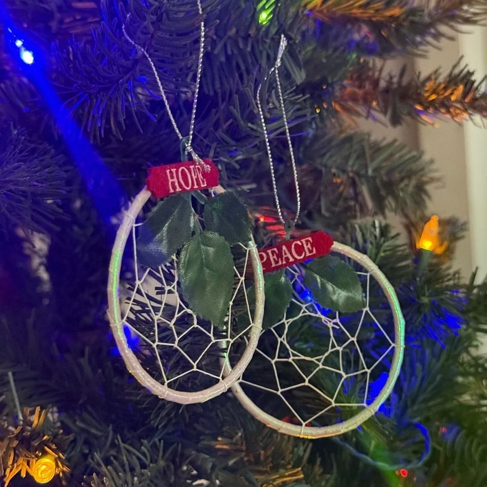 Vintage 1993 Holiday Dreamcatcher Hope & Peace Ornaments - Green and Red